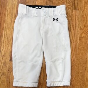 Under Armour White Kids Softball Pants with Black Logo (YXS)